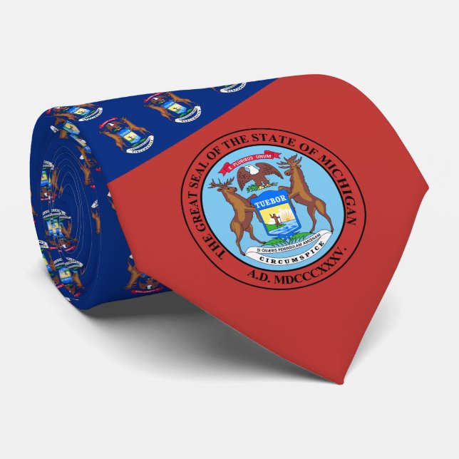 Michigander Flag & Seal, Flag of Michigan Tie (Rolled)