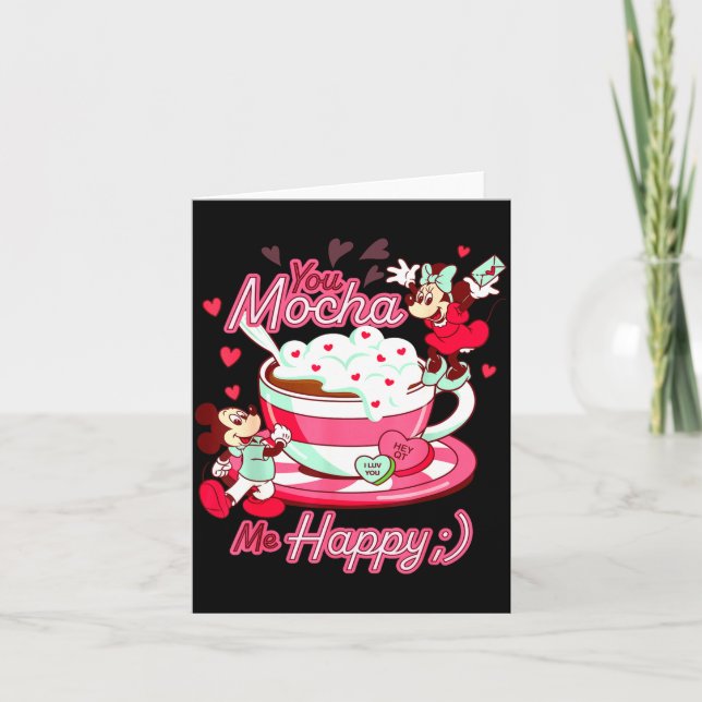 Mickey Amp Minnie Valentines Day You Mocha Me H  Card (Front)