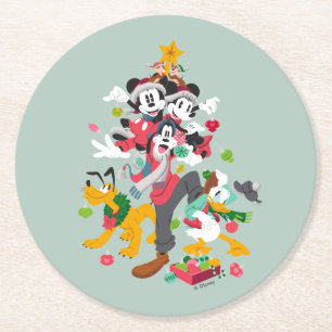 Mickey and Friends   Christmas Pyramid Round Paper Coaster