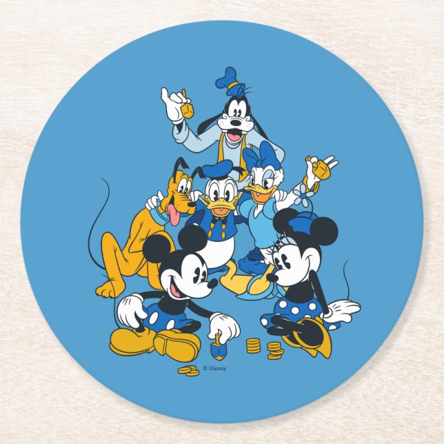 Mickey and Friends | Dreidel Days Round Paper Coaster (Front)
