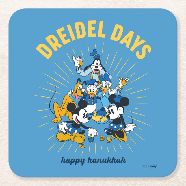 Mickey and Friends | Dreidel Days Square Paper Coaster (Front)