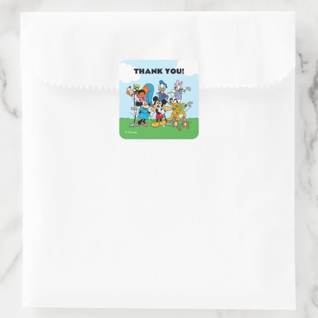 Mickey and Friends Golf Birthday Thank You Square Sticker (Bag)