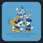 Mickey and Friends | Happy Hanukkah - Personalized Square Sticker<br><div class="desc">Happy Hanukkah from Mickey and Friends! This super cute graphic features Mickey and Friends celebrating Hanukkah. Personalize by adding your custom text!</div>