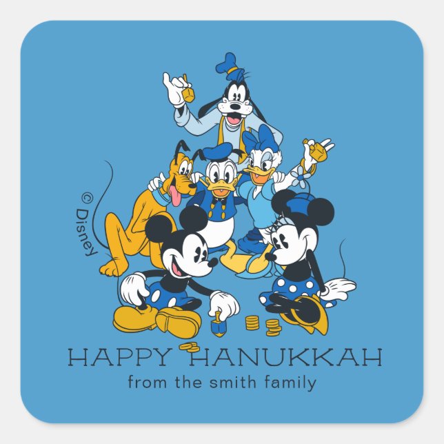 Mickey and Friends | Happy Hanukkah - Personalized Square Sticker (Front)