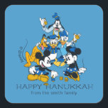 Mickey and Friends | Happy Hanukkah - Personalized Square Sticker<br><div class="desc">Happy Hanukkah from Mickey and Friends! This super cute graphic features Mickey and Friends celebrating Hanukkah. Personalize by adding your custom text!</div>