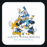 Mickey and Friends | Happy Hanukkah - Personalized Square Sticker<br><div class="desc">Happy Hanukkah from Mickey and Friends! This super cute graphic features Mickey and Friends celebrating Hanukkah. Personalize by adding your custom text!</div>