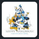 Mickey and Friends | Happy Hanukkah - Personalized Square Sticker<br><div class="desc">Happy Hanukkah from Mickey and Friends! This super cute graphic features Mickey and Friends celebrating Hanukkah. Personalize by adding your custom text!</div>