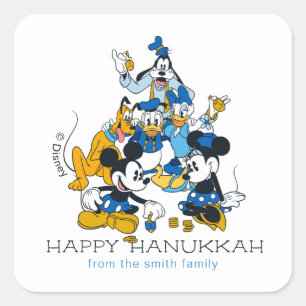 Mickey and Friends Happy Hanukkah - Personalized Square Sticker