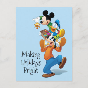 Mickey And Friends   Mickey Decorating The Tree Holiday Postcard