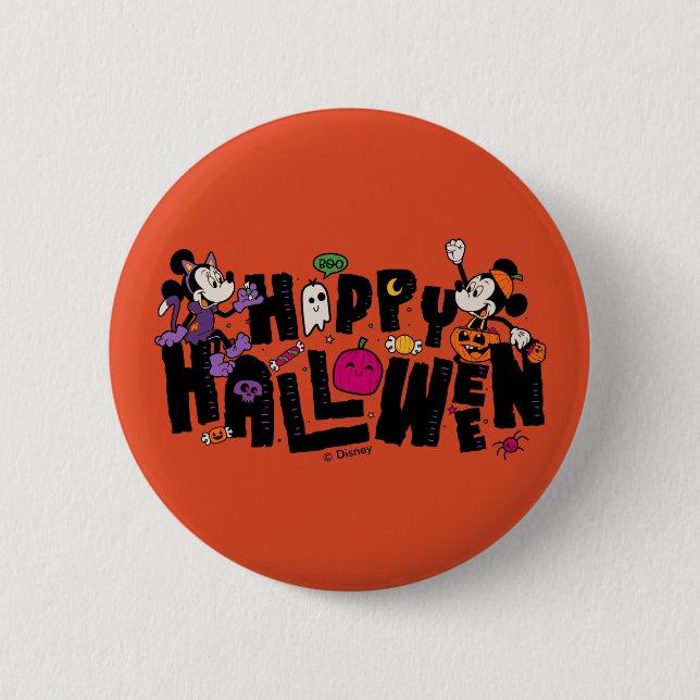 Mickey and Minnie - Happy Halloween 2 Inch Round Button (Front)