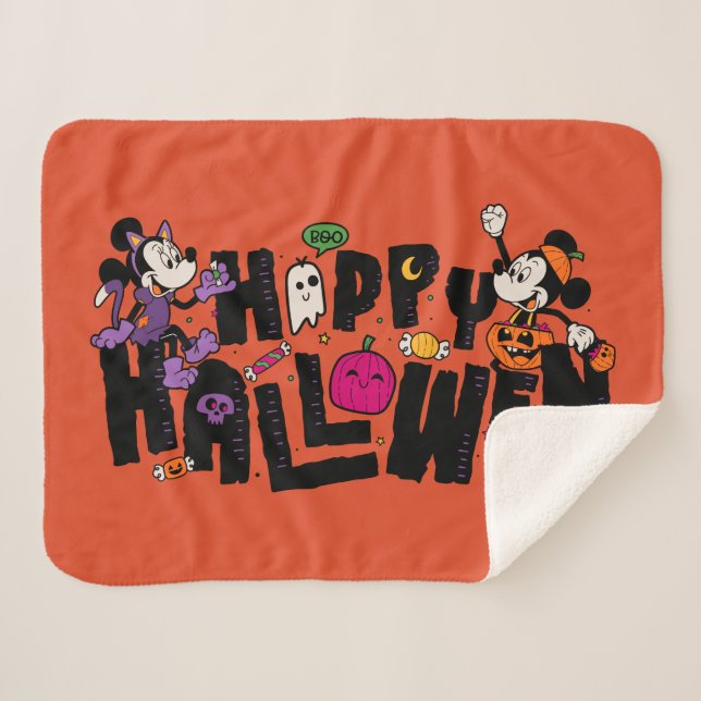 Mickey and Minnie - Happy Halloween Sherpa Blanket (Front (Horizontal))