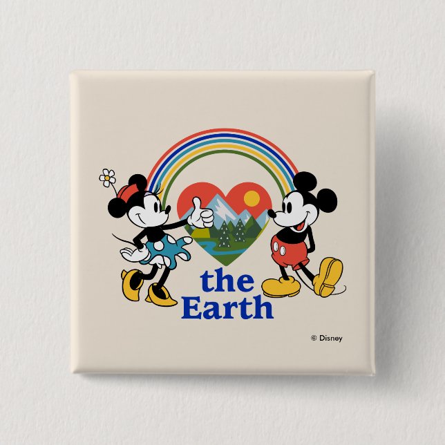Mickey and Minnie | Love the Earth 2 Inch Square Button (Front)