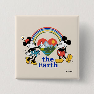 Mickey and Minnie   Love the Earth 2 Inch Square Button