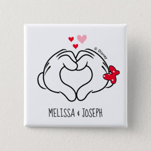 Mickey and Minnie Making Heart Sign with Hands 2 Inch Square Button