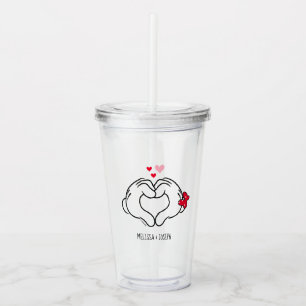 Mickey and Minnie Making Heart Sign with Hands Acrylic Tumbler