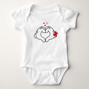 Mickey and Minnie Making Heart Sign with Hands Baby Bodysuit