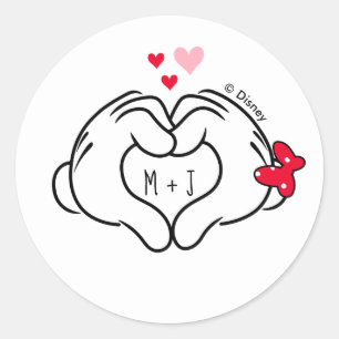 Mickey and Minnie Making Heart Sign with Hands Classic Round Sticker