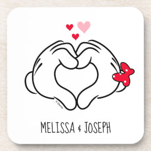 Mickey and Minnie Making Heart Sign with Hands Coaster