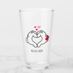 Mickey and Minnie Making Heart Sign with Hands Glass