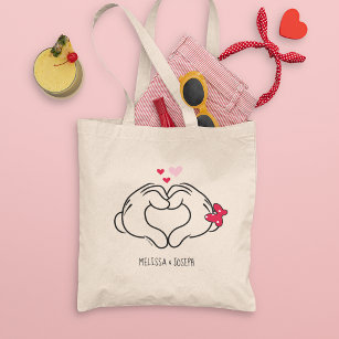 Mickey and Minnie Making Heart Sign with Hands Tote Bag