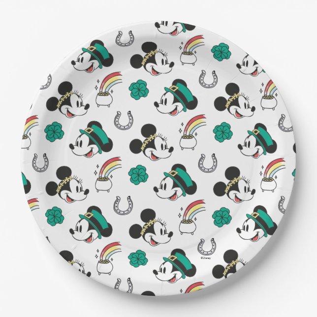 Mickey and Minnie | St. Patrick's Day Pattern Paper Plate (Front)