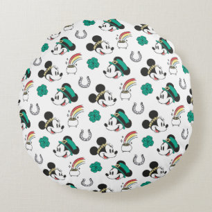 Mickey and Minnie St. Patrick's Day Pattern Round Pillow