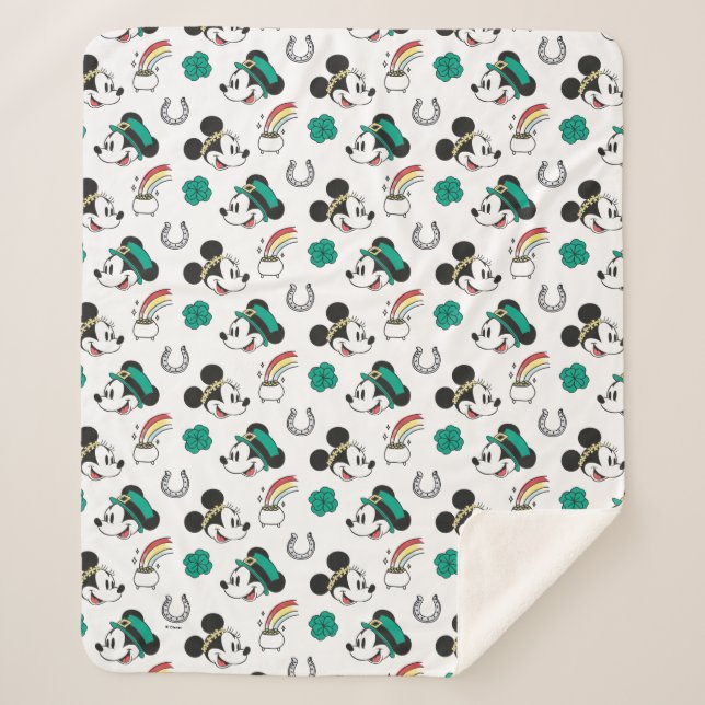 Mickey and Minnie | St. Patrick's Day Pattern Sherpa Blanket (Front)