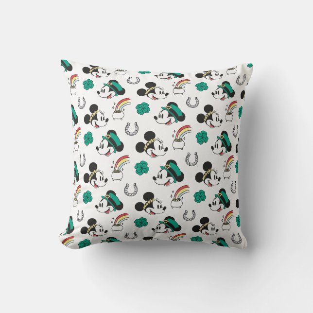 Mickey and Minnie | St. Patrick's Day Pattern Throw Pillow (Front)