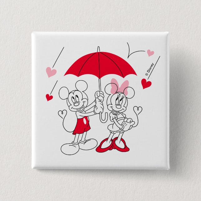 Mickey and Minnie | Valentine's Day Falling Hearts 2 Inch Square Button (Front)