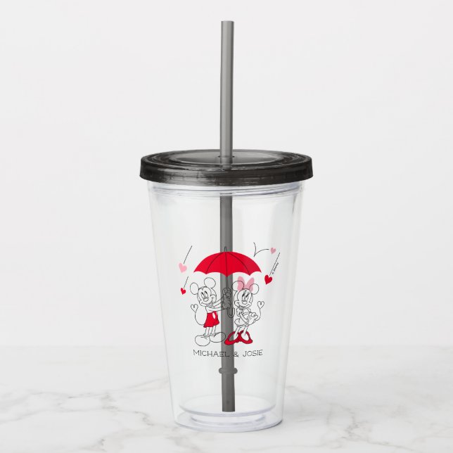 Mickey and Minnie | Valentine's Day Falling Hearts Acrylic Tumbler (Front)