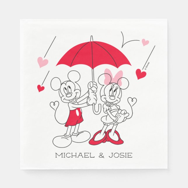 Mickey and Minnie | Valentine's Day Falling Hearts Napkin (Front)