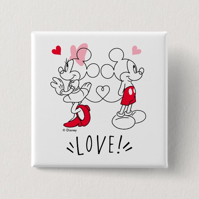 Mickey and Minnie | Valentine's Day Love 2 Inch Square Button (Front)