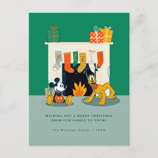 Mickey and Pluto Christma Stockings Photo Holiday Postcard (Front)