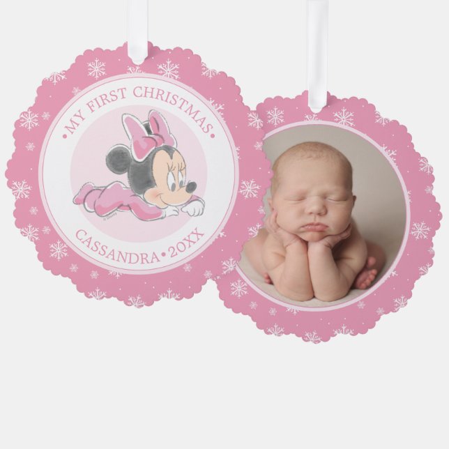 Mickey Baby's First Christmas Pink Ornament Card (Front/Back)