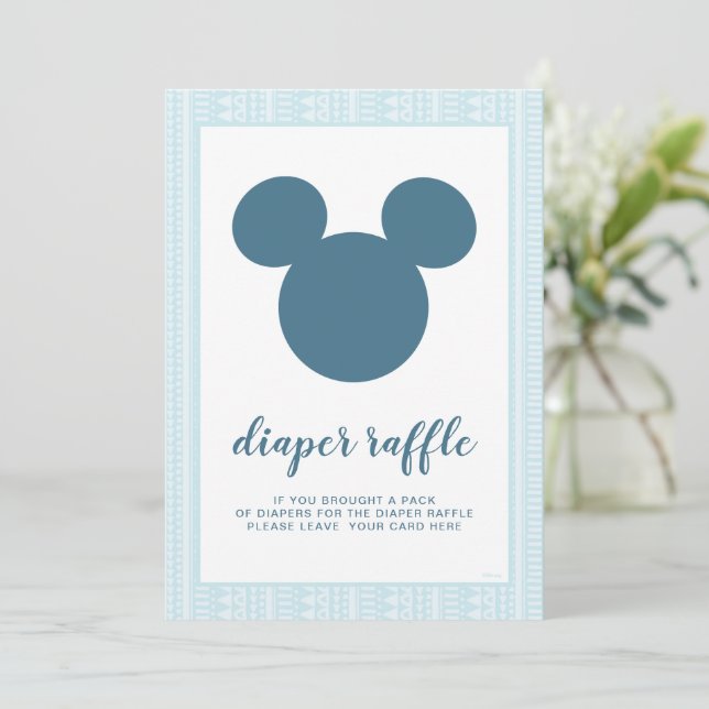 Mickey | Blue Aztec Baby Shower Diaper Raffle Invitation (Standing Front)