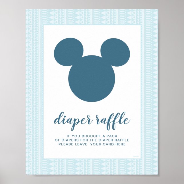 Mickey | Blue Aztec Baby Shower Diaper Raffle Poster (Front)