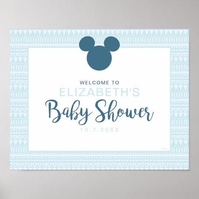 Mickey | Blue Aztec Baby Shower Welcome Poster (Front)