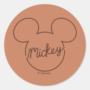 Mickey Continuous Line Icon Name Graphic Classic Round Sticker