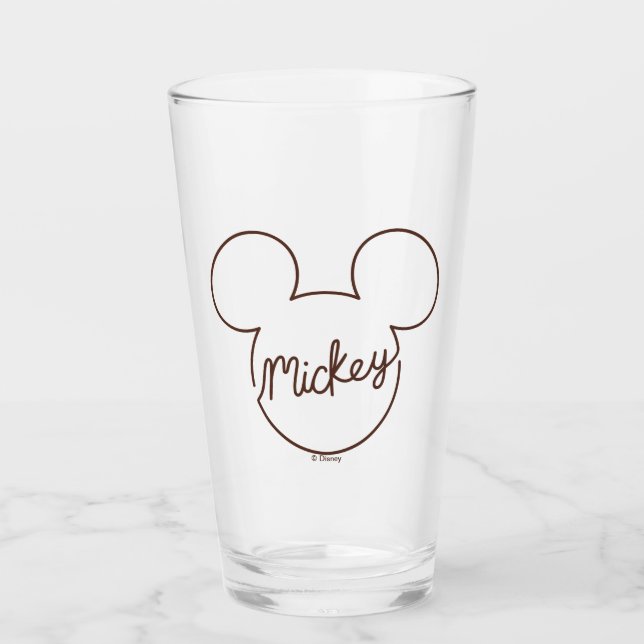 Mickey Continuous Line Icon Name Graphic Glass (Front)