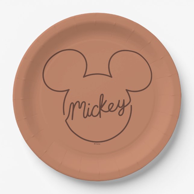 Mickey Continuous Line Icon Name Graphic Paper Plate (Front)