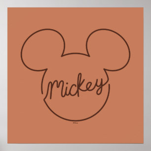 Mickey Continuous Line Icon Name Graphic Poster