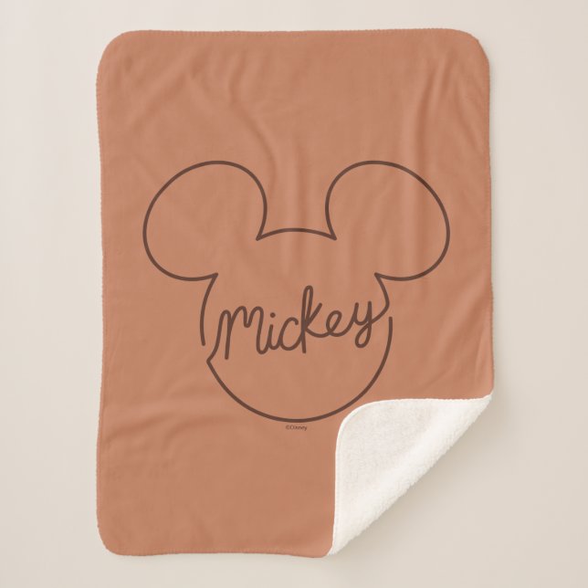 Mickey Continuous Line Icon Name Graphic Sherpa Blanket (Front)