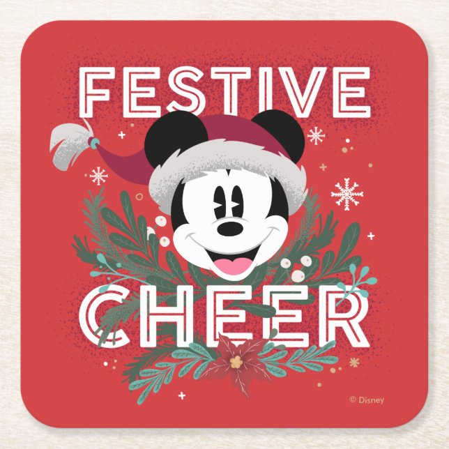 Mickey | Festive Cheer Square Paper Coaster (Front)