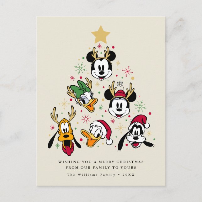 Mickey & Friends Character Christmas Tree Holiday Postcard (Front)