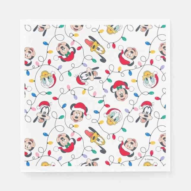Mickey & Friends | Christmas Lights Pattern Napkin (Front)