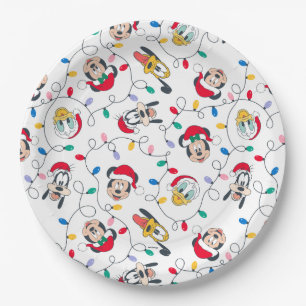 Mickey & Friends Christmas Lights Pattern Paper Plate