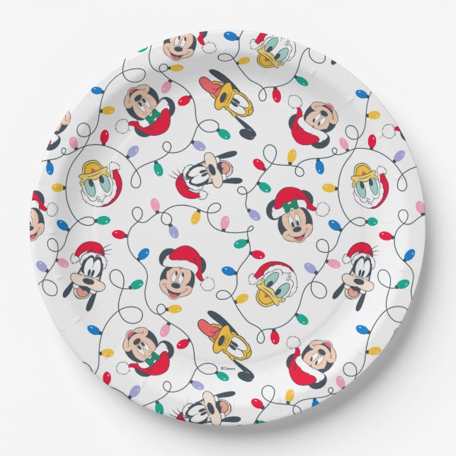 Mickey & Friends | Christmas Lights Pattern Paper Plate (Front)