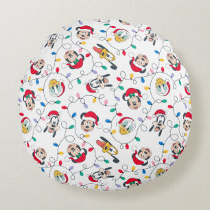 Mickey & Friends   Christmas Lights Pattern Round Pillow