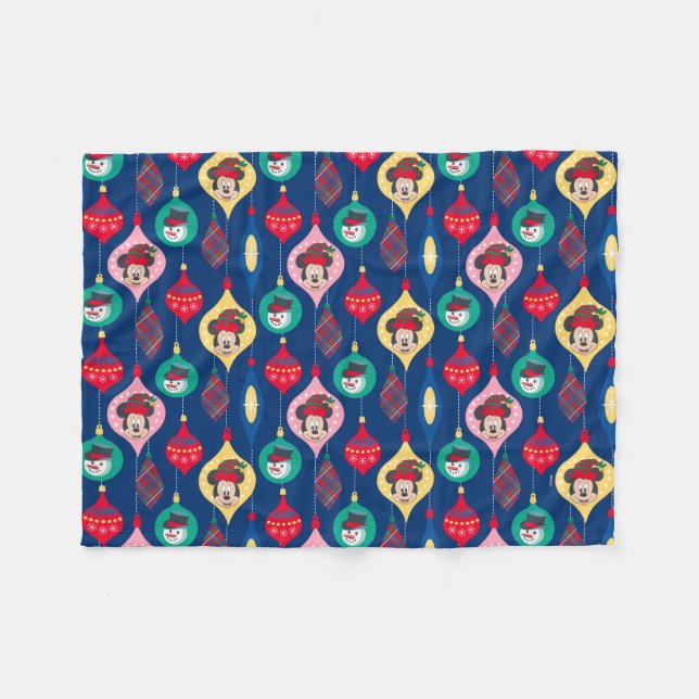 Mickey & Friends | Christmas Ornament Pattern Fleece Blanket (Front (Horizontal))