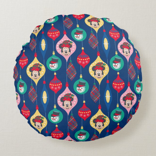 Mickey & Friends | Christmas Ornament Pattern Round Pillow (Front)
